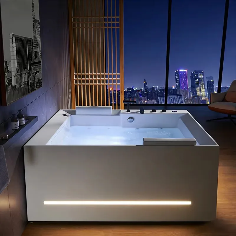 

Center Drain 2 Person Air Jaccuzi Begnoire Japanese Soaking Whirlpool Massage Freestanding Spa Tub Matt White