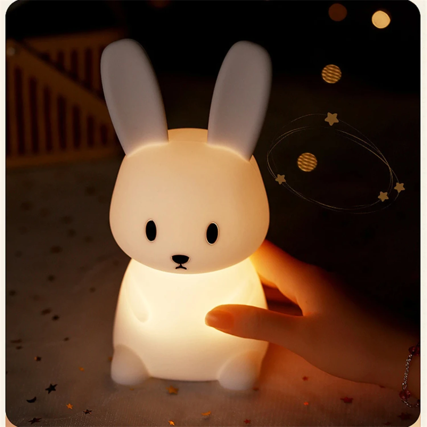 New Cute Silicone Night Light Rabbit Whale Cat Touch Sensor Rechargeable Bedroom Bedside Lamp   Baby Gift