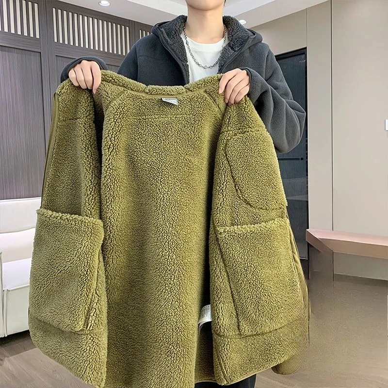 Men's Autumn Winter Top Coat Sweatshirt Cardigan Fleece Hooded Retro Simple Comfortable Loose Casual Soft Niche Versatile Skinny