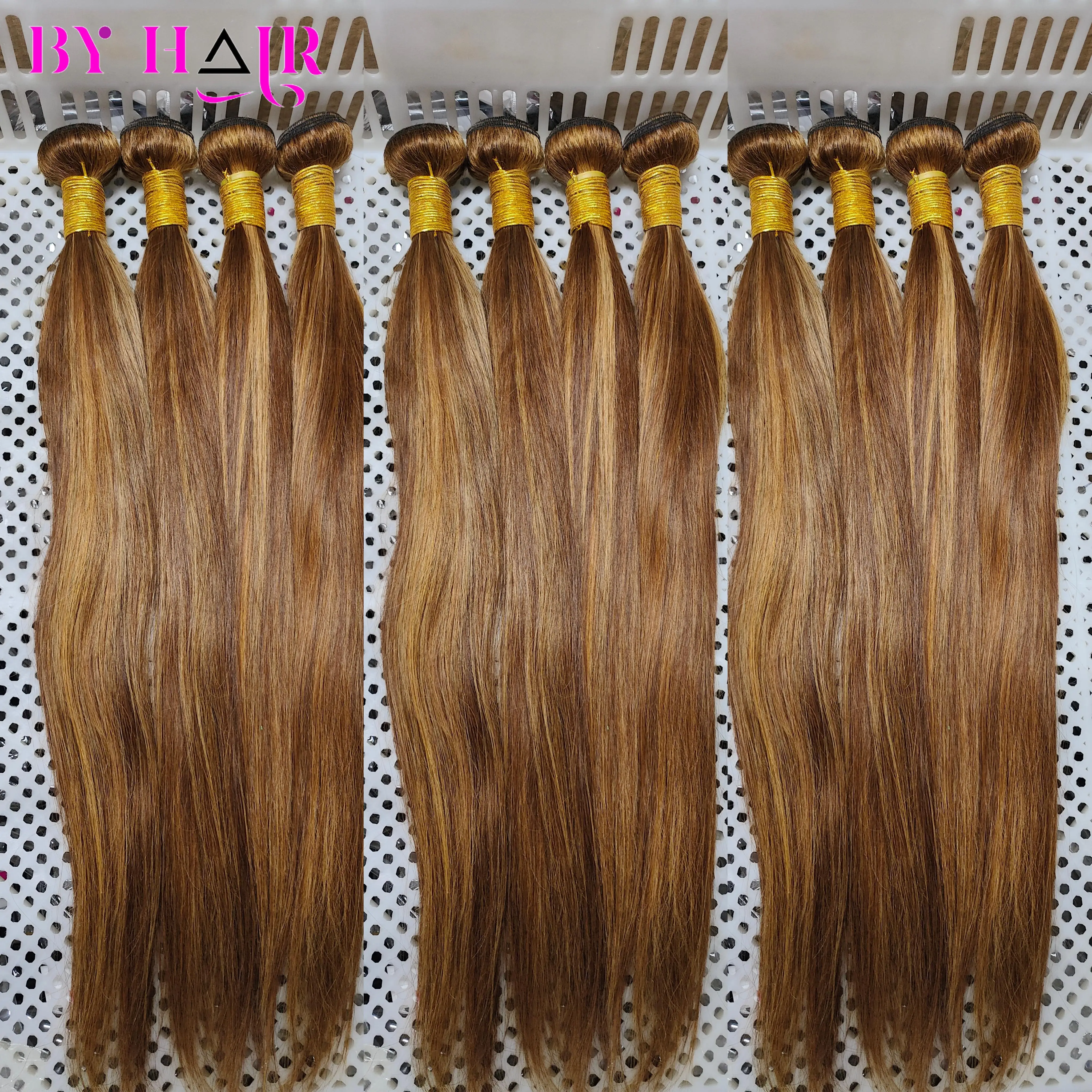 Destaque pacotes retos de cabelo humano para mulheres marrom loira pacotes de cabelo negócio colorido tecer cabelo humano pacotes extensões p4/27