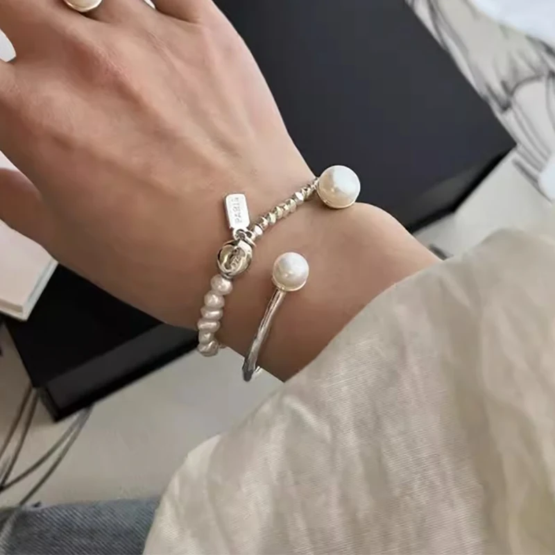 Foxanry 1 PC Silver Color Pearl Bracelet For Women Girls Creative Minimalist Elegant Engagement Party Jewelry Gifts Wholesale