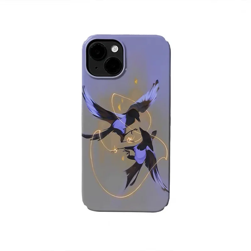 

Purple Crow Golden Thread Wrapping Art Case for IPhone 16E 15 14 13 Pro Max 12 Mini 11 Pro Shockproof Protective Hard PC Cover