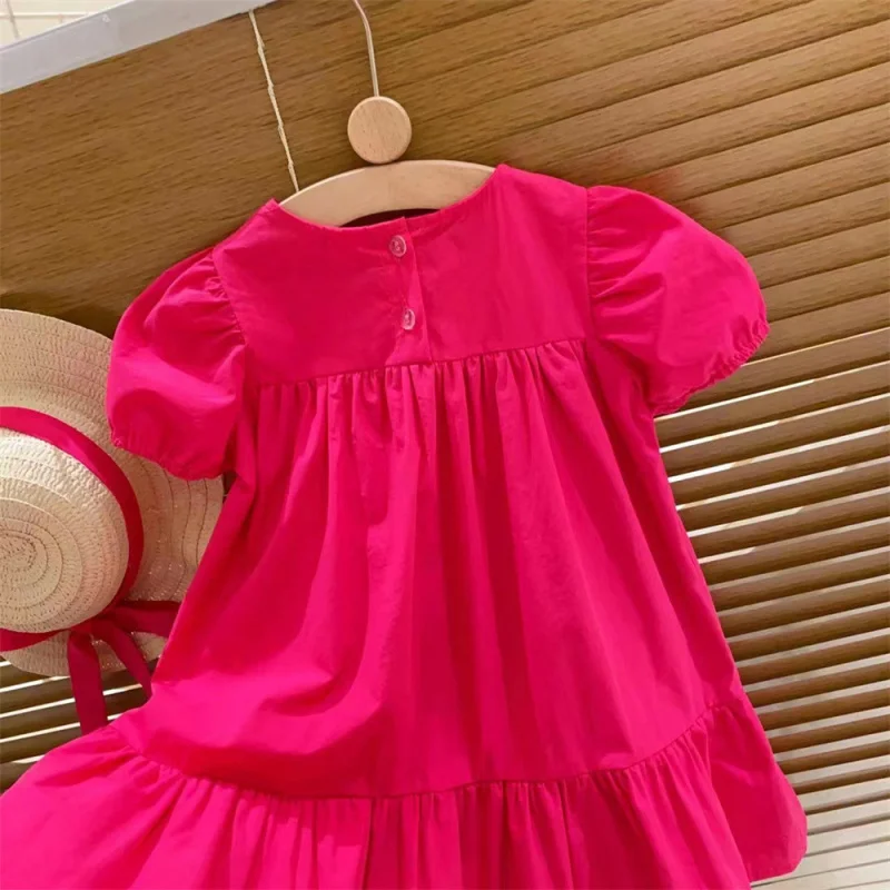 Cute Girl's Dragon Fruit Puff Short Sleeve Fashionable Sweet Princess Dress2024Summer Fashionable Fashion