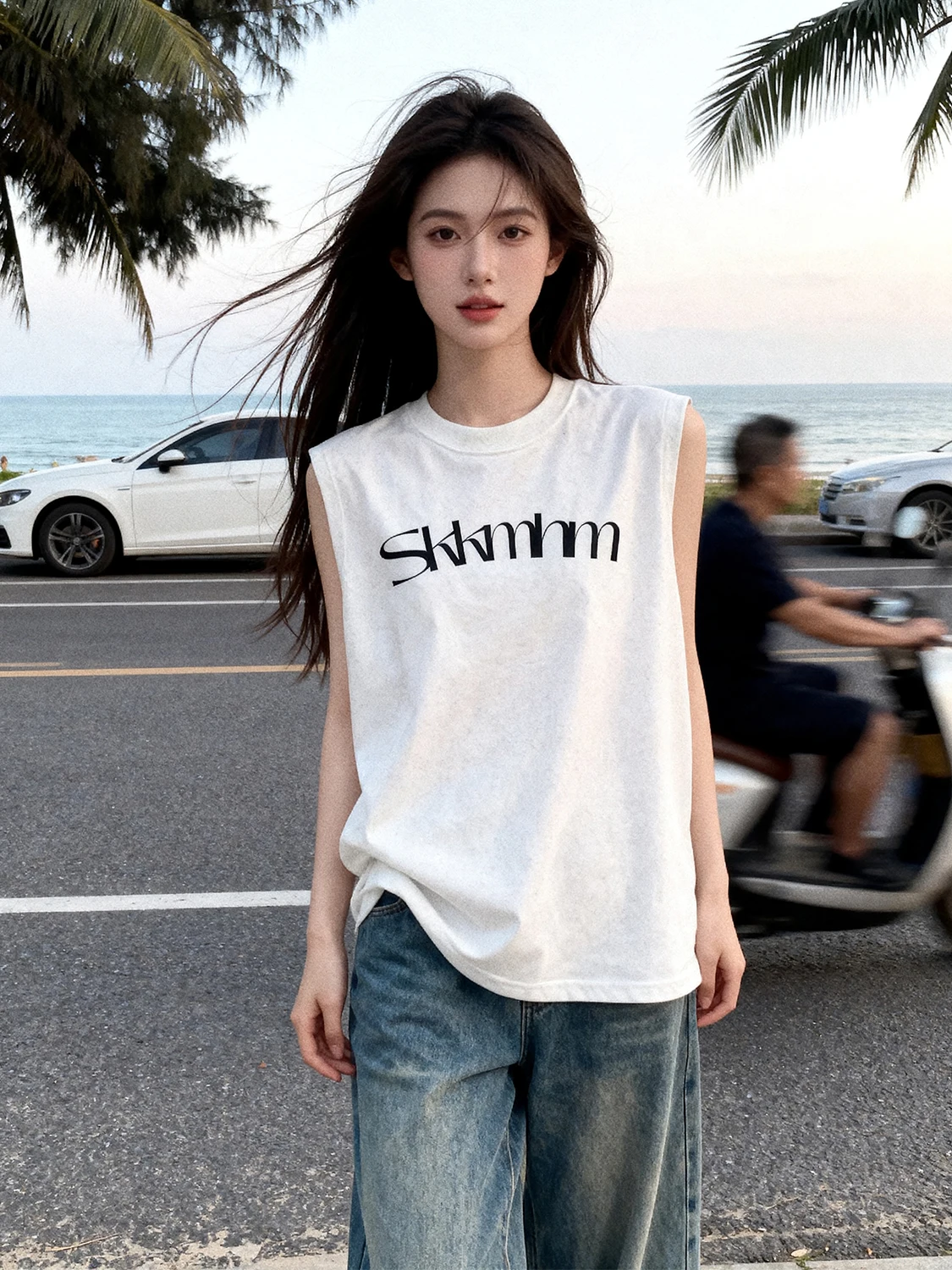 American Style Versatile Cotton Letter Print Summer Couple Sport Sleeveless Vest Women Design Sense Top H-Shape Backless