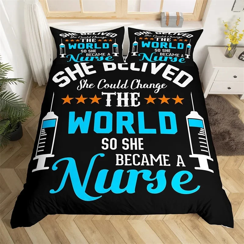 Nurse Gifts for Women,Nursing Bedding Set Cartoon Sketch Cute Comforter Cover,Nurse Accessories for Work Nurse King Duvet Cover