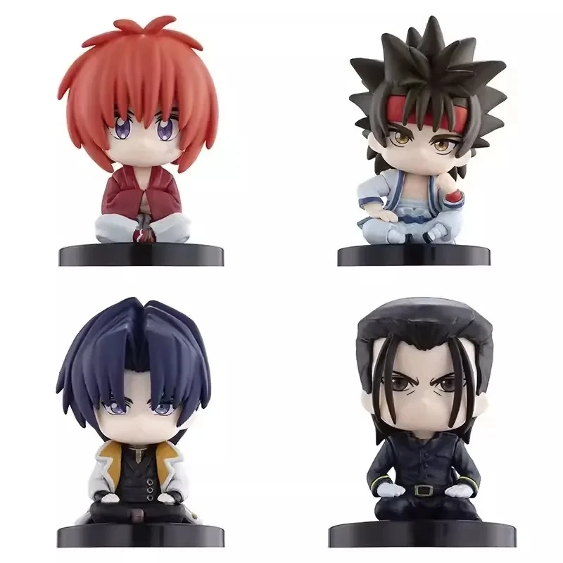 

4 шт., экшн-фигурки Bandai Gashapon Suwarase-tai Himura Kenshin, игрушки для детей, подарок, коллекционные модели, украшения