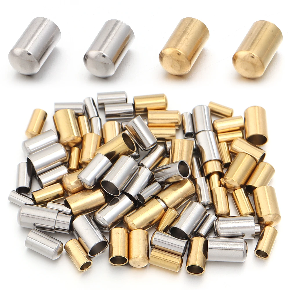 10/20pcs Stainless Steel Crimp Clasps Round Bottom No Hole Leather Cord Ends Caps DIY Bracelet Necklace Jewelry Making Supplies