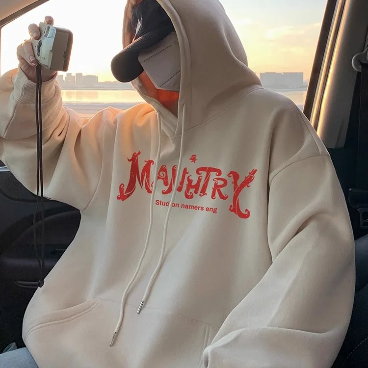 

Мужская толстовка оверсайз в стиле ретро, американский стиль, плотная, повседневная, свободного кроя, осенне-зимняя, уличная мода