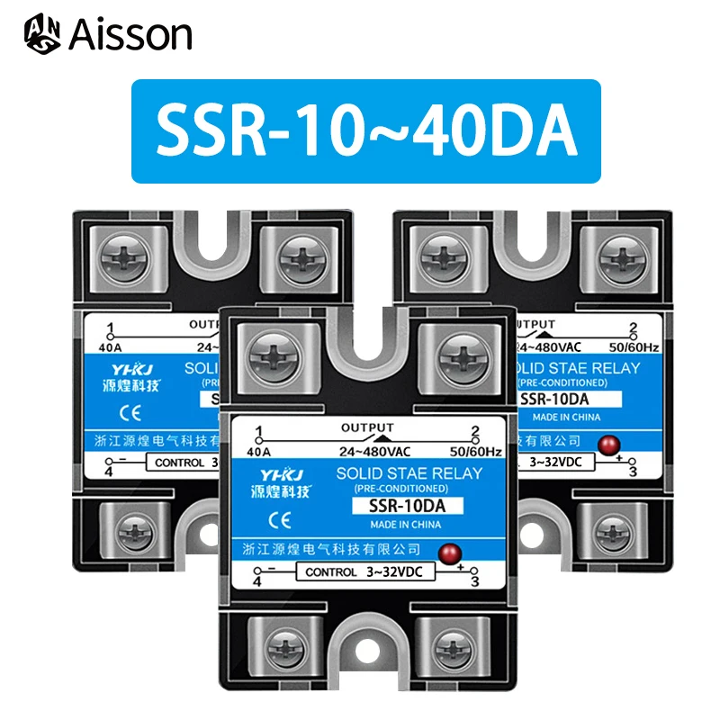 SSR-10DA 25DA 40DA Single Phase DC Controlled AC SSR Solid State Relay With Plastic Dust Cover Heat Sink 220V 10A 25A 40A