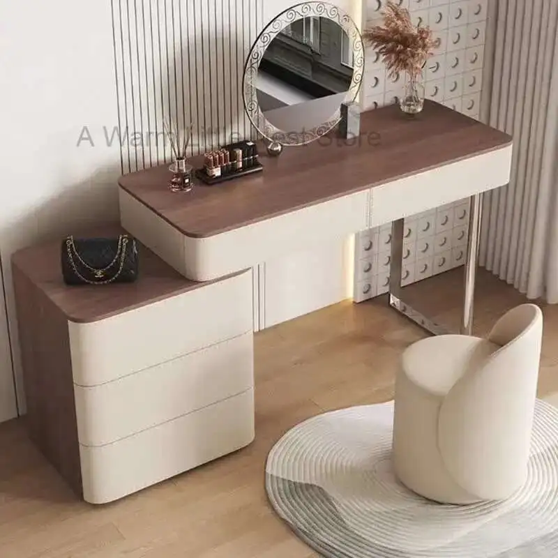 

Makeup Cabinet Dresser Wood Stool Nordic Modern Drawers Bedroom Dressers Light Mirror Storage Tocador De Maquillaje Furniture