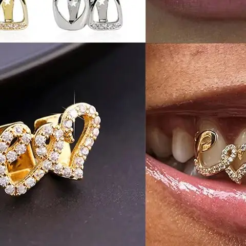 

1/2PCS Dental Grillz Hip Hop Hollow Heart Tooth Grillz For Women Gold/Silver Color Daily Wearable Tooth Jewelry
