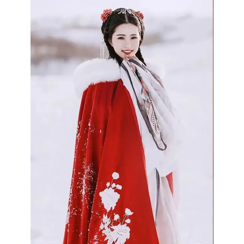 

Hanfu Cloak Women Chinese Traditional 2023 Winter Warm White Hooded Hanfu Cloak Cape Female Halloween Carnival Cosplay Costume