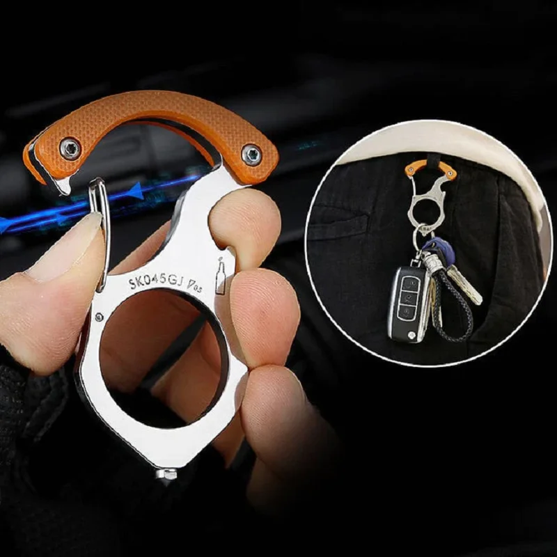 Car Key Buckle Self-Protection Hook Stainless Steel Car Keychain Men\'s Key Chain Key Ring Pendant Multifunctional Tools