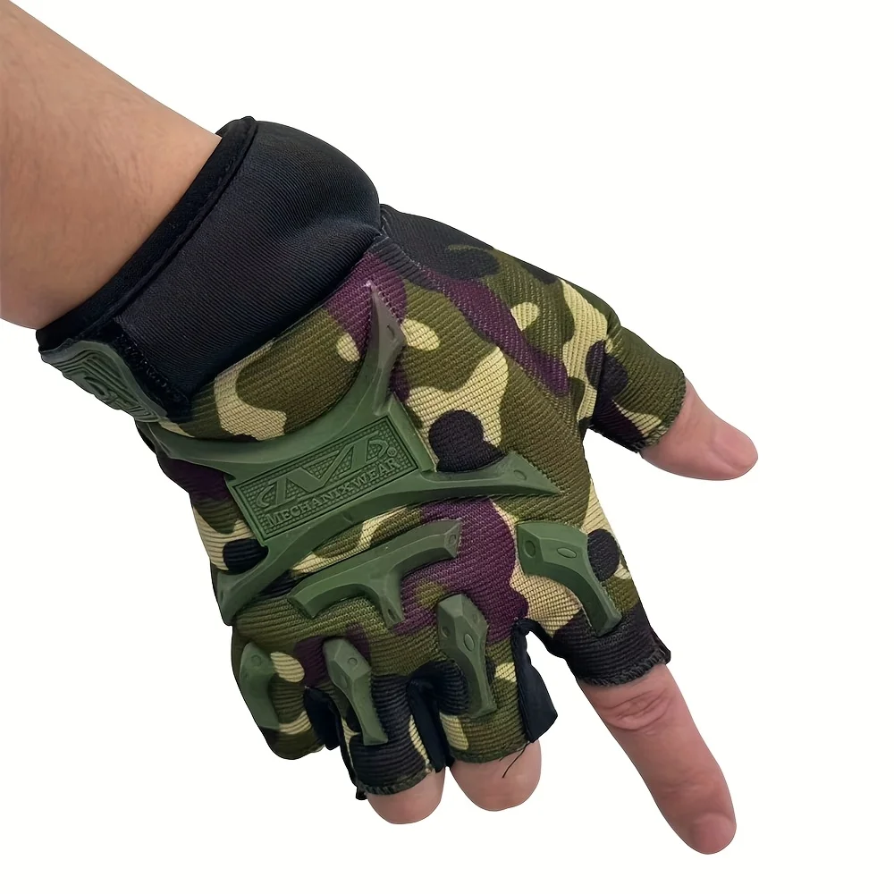قفازات تكتيكية نصف اصبع للرجال، مقاومة للانزلاق والتآكل للتدريب على الرماية والصيد وركوب الدراجات والرياضات الخارجية #6