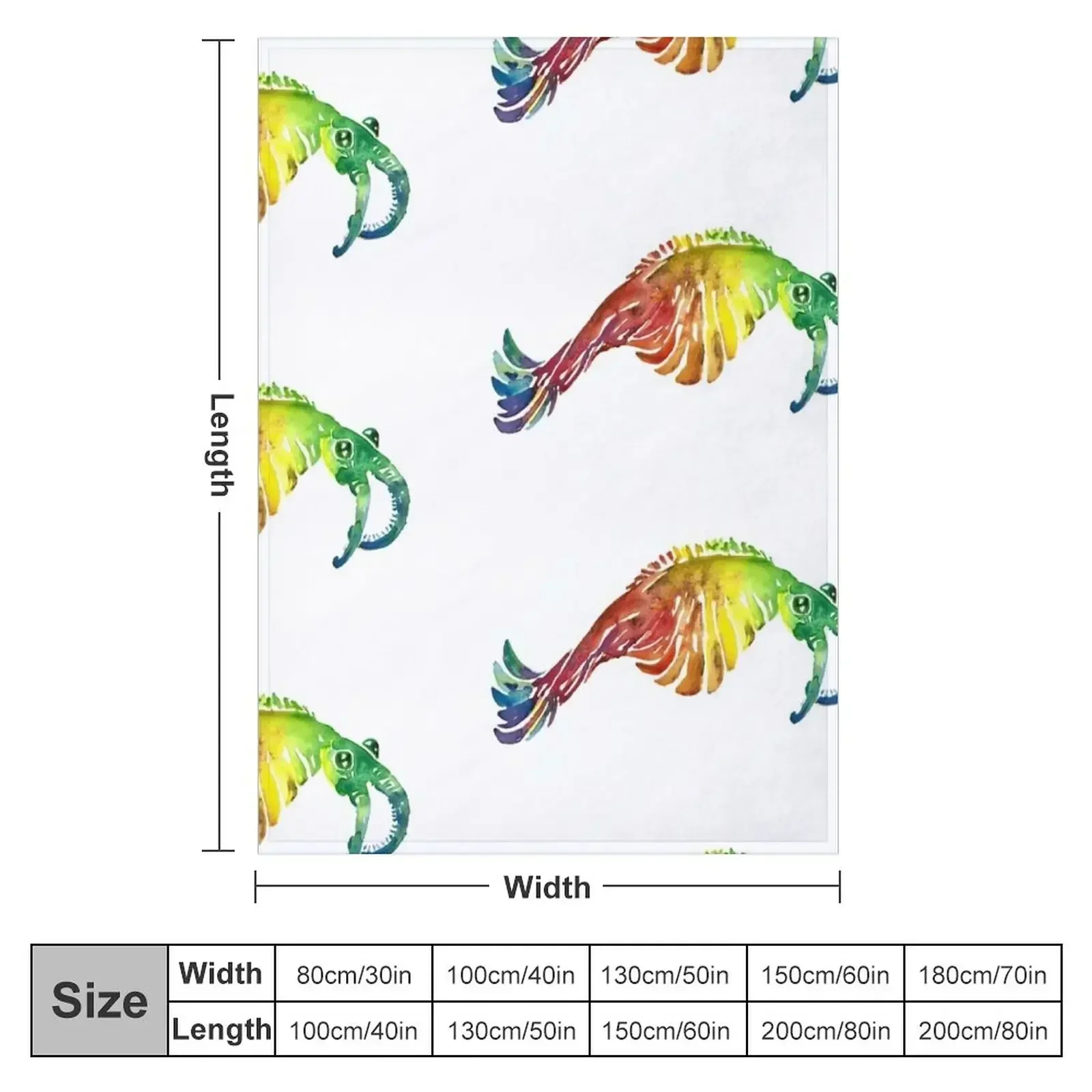 Watercolor Fossil Anomalocaris in Rainbow Throw Blanket couch cozy soft plush fuzzy picnic outdoor blanket