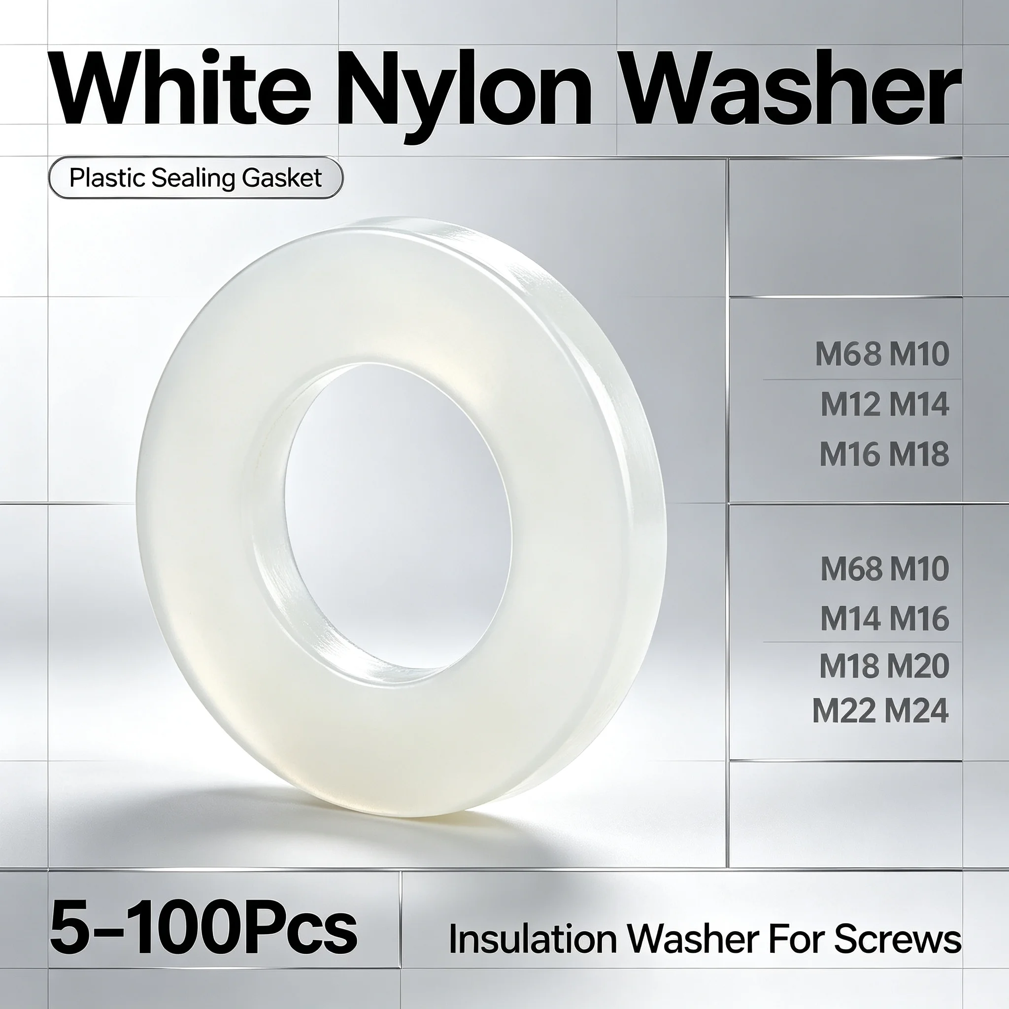 M6 M8 M10 M12 M14 M16 M18 M20 M22 M24  White Nylon Insulation Shims Hard Plastic Spacers   5-100Pcs