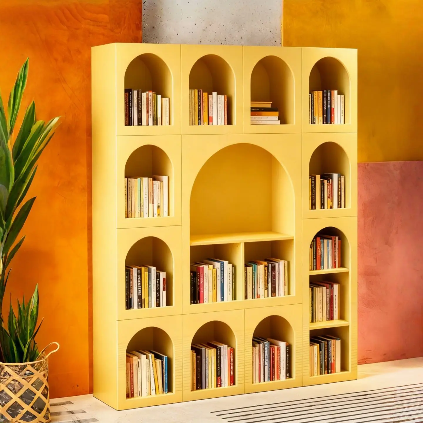 paint bookshelf modern art floor shelf simple arched bookcase
