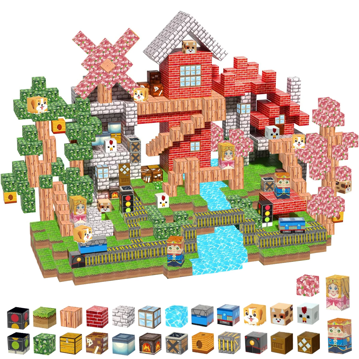 Magnetic Building Blocks Game-Cherry Blossom Railway With Magnet Construction Set Sensory Toy STEM For Kids Boys Girls Gifts