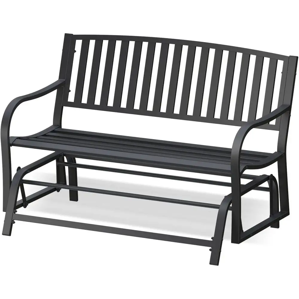 Outdoor 50 Metal Patio Glider Bench, Weatherproof 2-Person Rocking Chair for Front Porch, Backyard Garden in Black