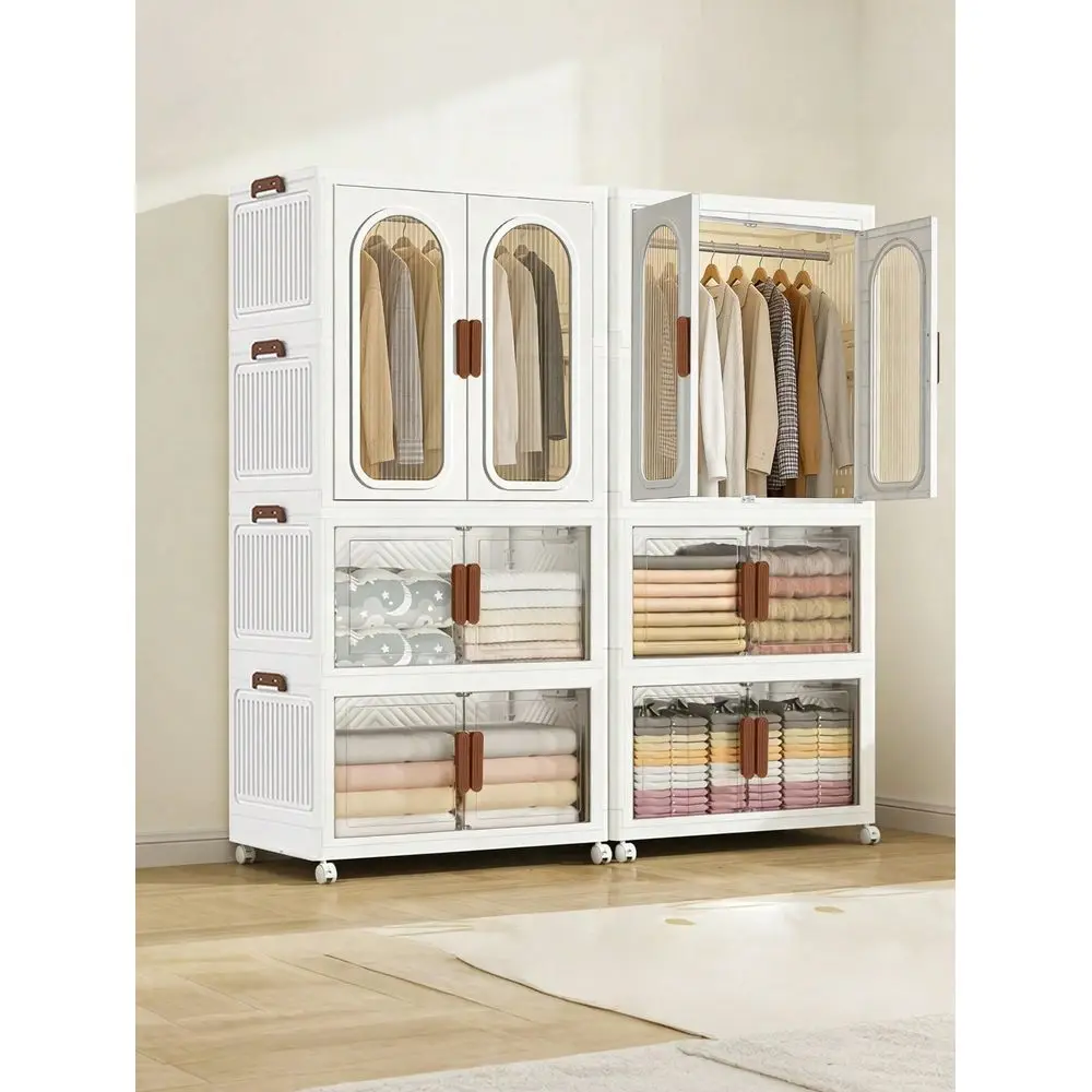 

Large Foldable Storage Box With Wheels And Lid, Stackable Storage Box, Front Folding Wardrobe Storage And Storage Space