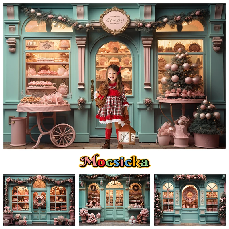 

Mocsicka Christmas Sweet Shoppe Decoration Photography Background Candy Cake Crush Baby Kids Wreath Studio Photo Backdrop Props