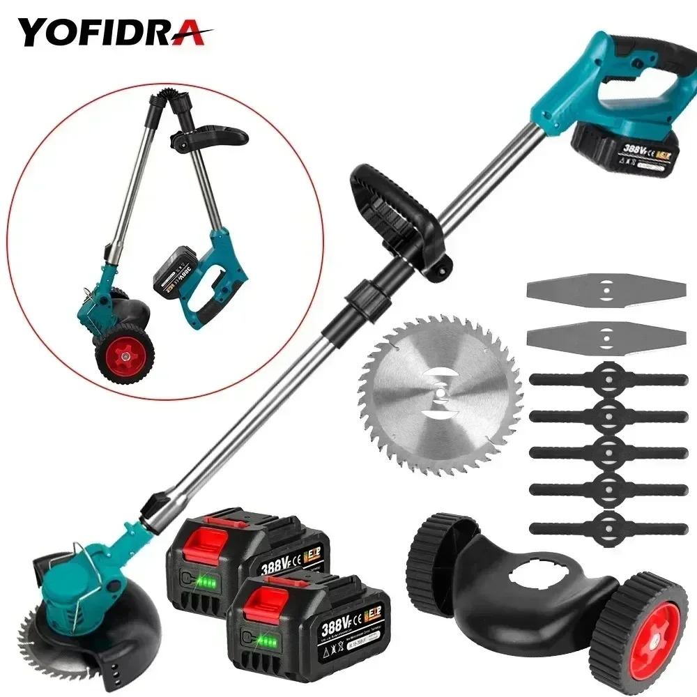 Yofidra Electric Lawn Mower Handheld Cordless Garden Grass Trimmer.100-135cm Length Adjustable.For Makita 18V Battery Tool