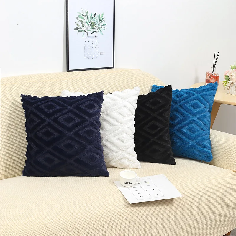 quilted plush pillowcase diamond pattern back cushion cover suqare waist pillow cover