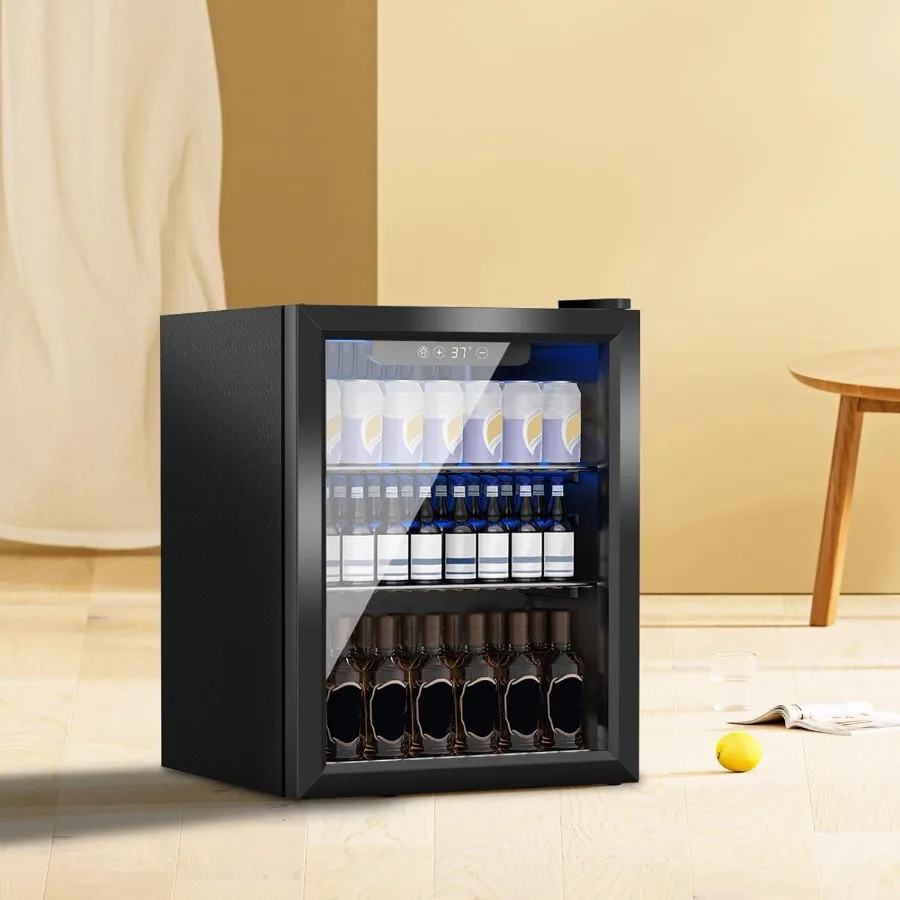 مبرد ثلاجة المشروبات 72 علبة ثلاجة صغيرة باب زجاجي للمشروبات الصودا البيرة أو النبيذ - ثلاجة صغيرة لغرفة نوم المكتب