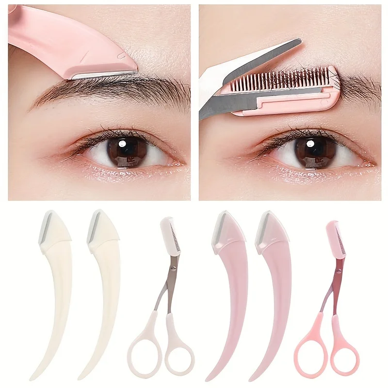 مجموعة أدوات تشذيب الحواجب مكونة من 3 قطع، مقص ومشط، ماكينة حلاقة من الفولاذ المقاوم للصدأ، أداة مكياج للمبتدئين، ملحقات إزالة الرموش