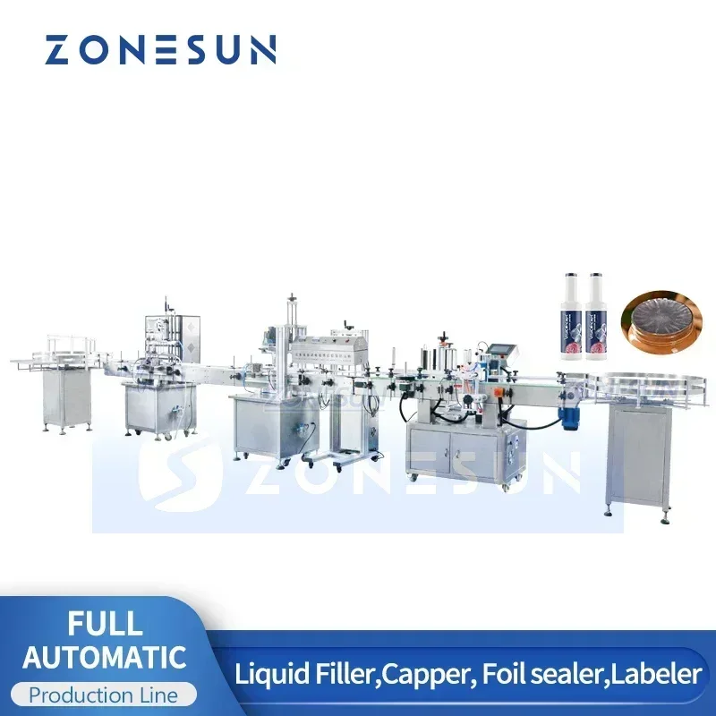 ZONESUN Full Automatic Liquid Bottle Filling Capping Labeling Machine Line With Induction Sealer ZS-FAL180R6