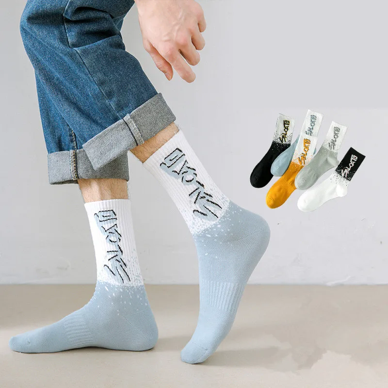 5 пар мужских хлопковых амортизирующих толстых спортивных носков, белые, черные, серые, для уличного скейтбординга, баскетбольные носки