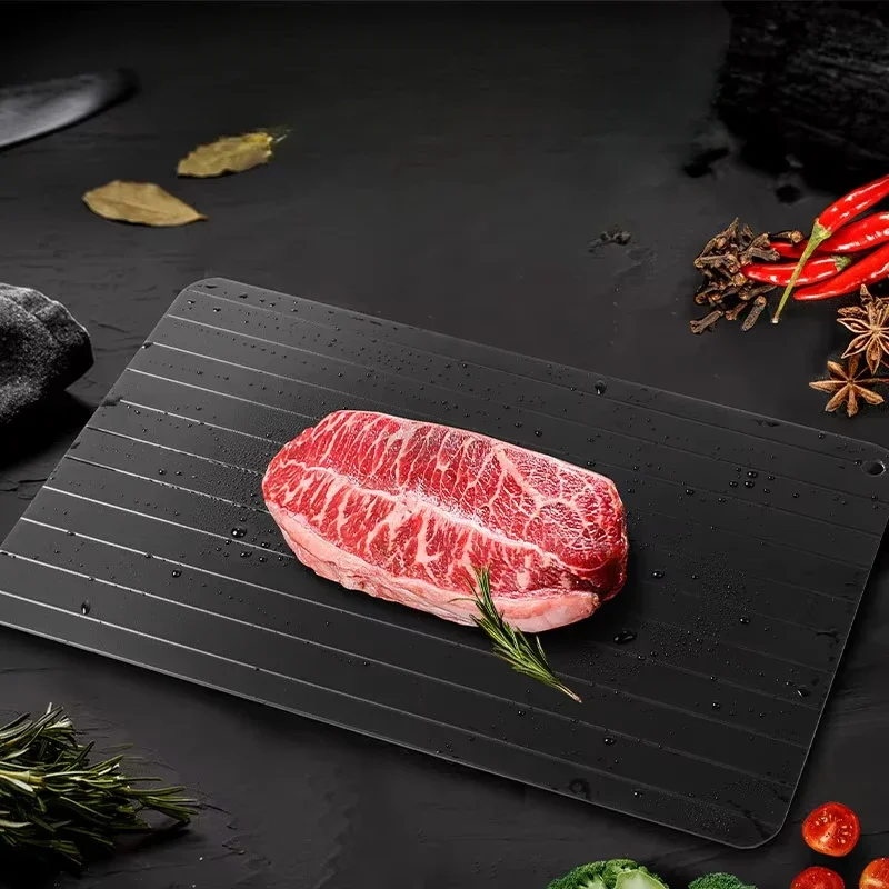 Bandeja de descongelación rápida, bandeja de descongelación de alimentos de aleación de aluminio, bandeja de comida de pescado y carne congelada con cepillo, herramientas para carne