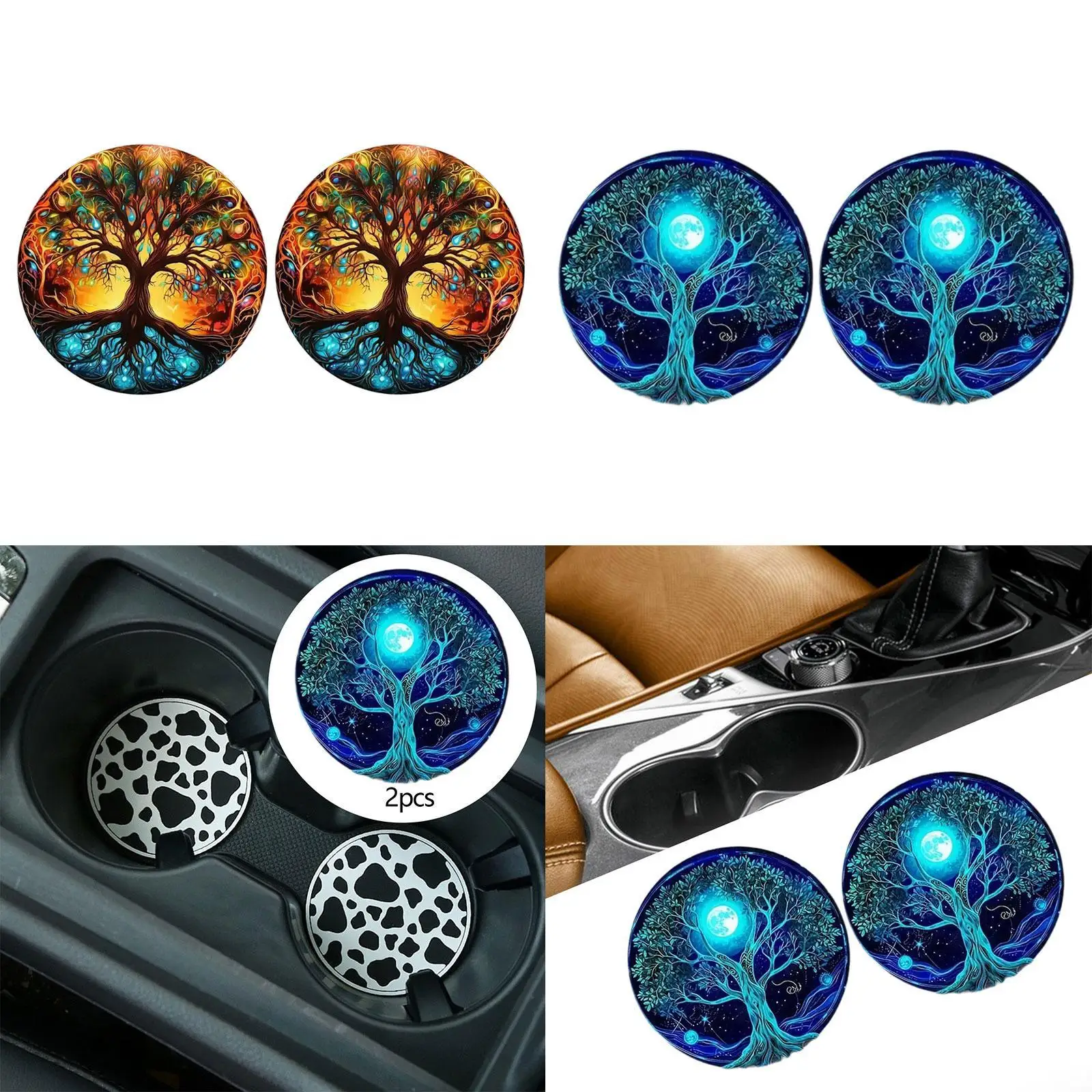 

2 Pieces Generic Car Coasters for Cup Holders Simple to Install Modern Easy to Clean Anti Slip Mat Auto Interior Accessories