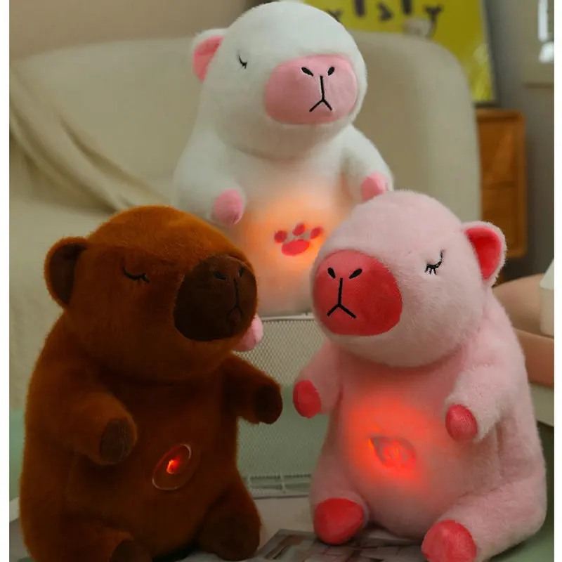 30CM Brown Pink Soothing Capybara Calming Anxiety Relief Breathing Koala Bear Toy Sleep Buddy Plush Doll With Lights