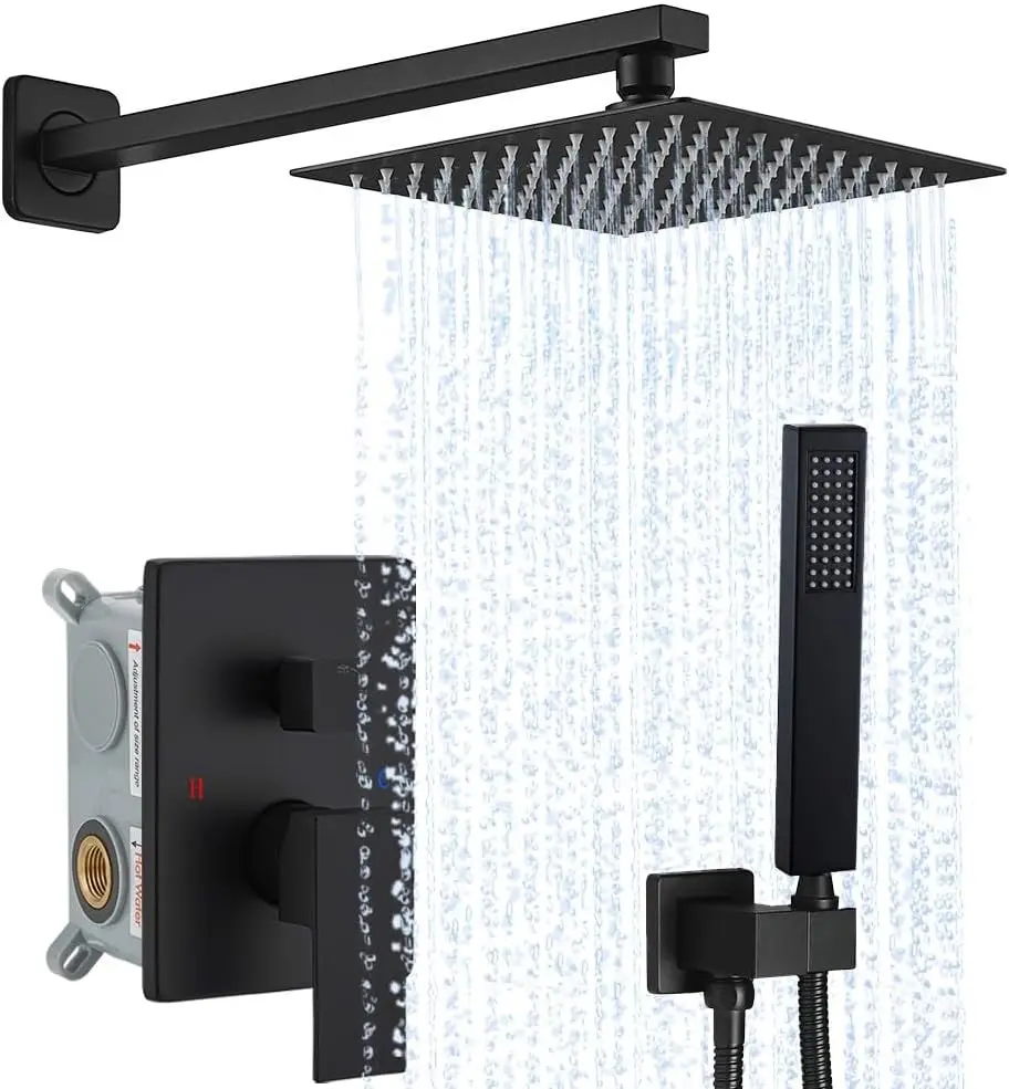 

Matte Black Shower System Wall Mount Shower Faucet Set for Bathroom 10 Inch High Pressure Luxury Shower Head with Handheld