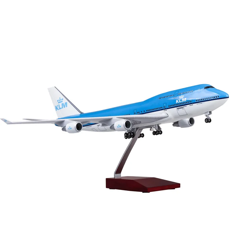 47CM B747 KLM Royal Dutch Model Planes 1/150 Scale Airplane Die-cast Resin with Led Lights and Wheels Authentic Collectible Gift