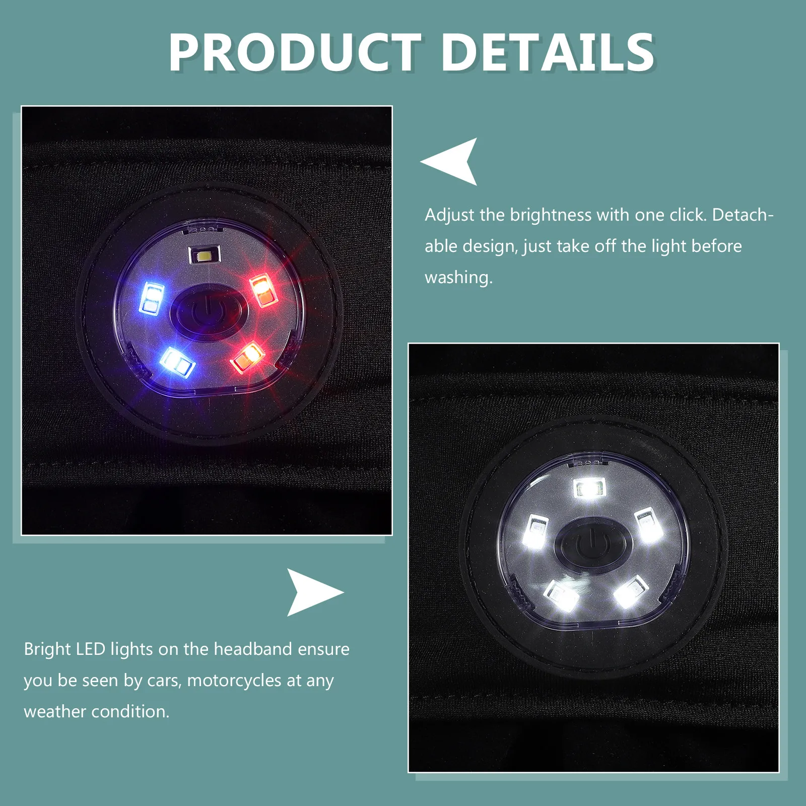 2Pcs LED Headband USB Rechargeable Bright Headlamp for Running Hiking Dog Walking Camping Sports Fitness Sweat Absorbing Elastic