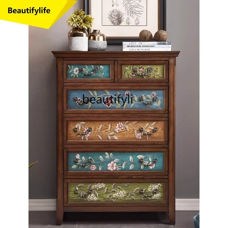 Q181 American solid wood retro painted storage cabinet European living room bedroom six chest storage cabinet length 80CM