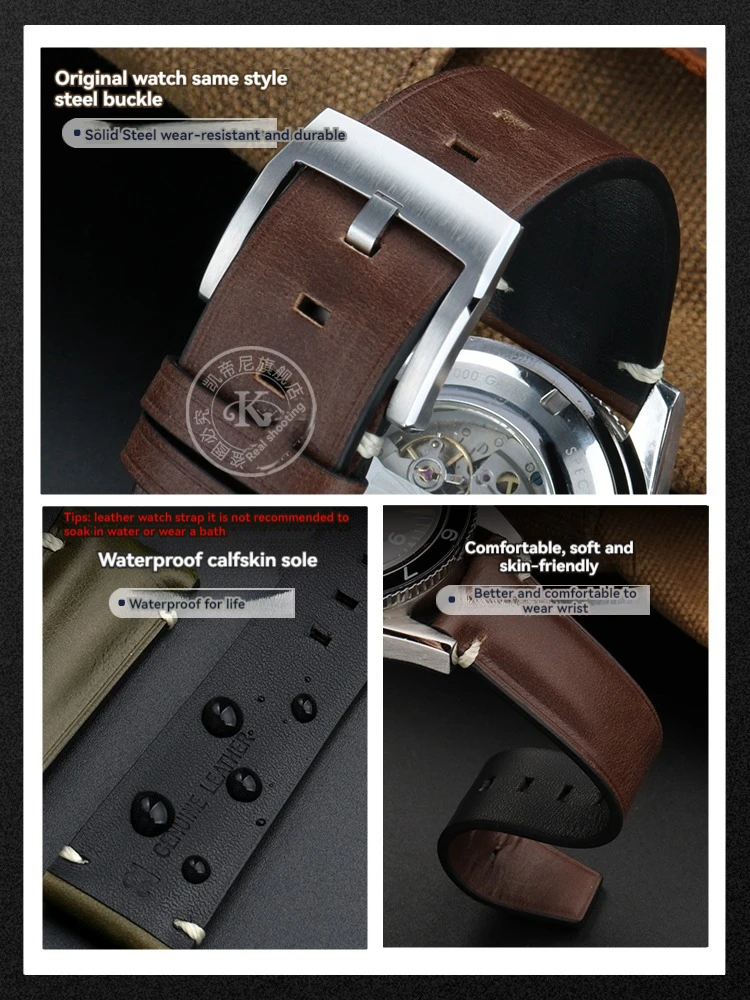 For Longines Classic replica Pilot Collection L2.838 Watch Strap Cowhide Leather PIN Buckle watchband 22*19mm Men Wrist band