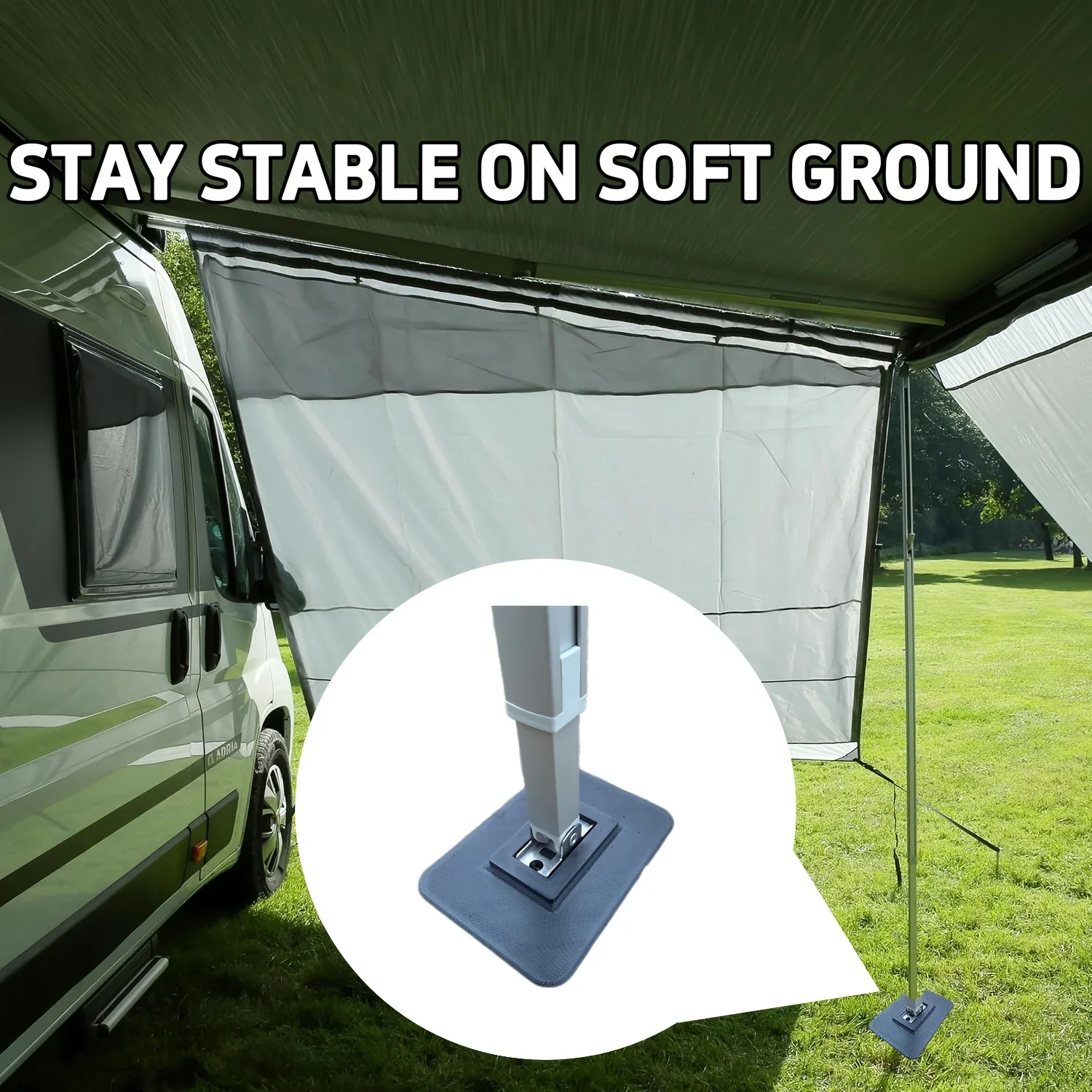 2 unidades de base de suporte para estabilizador de toldo de RV, almofadas anti-afundamento para terrenos macios, acessórios para camping e autocaravanas.