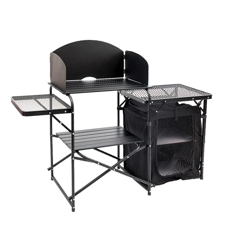 Outdoor Multifunctional Mobile Kitchen Camping Picnic Party Aluminum Alloy Folding Dining Table with Locker