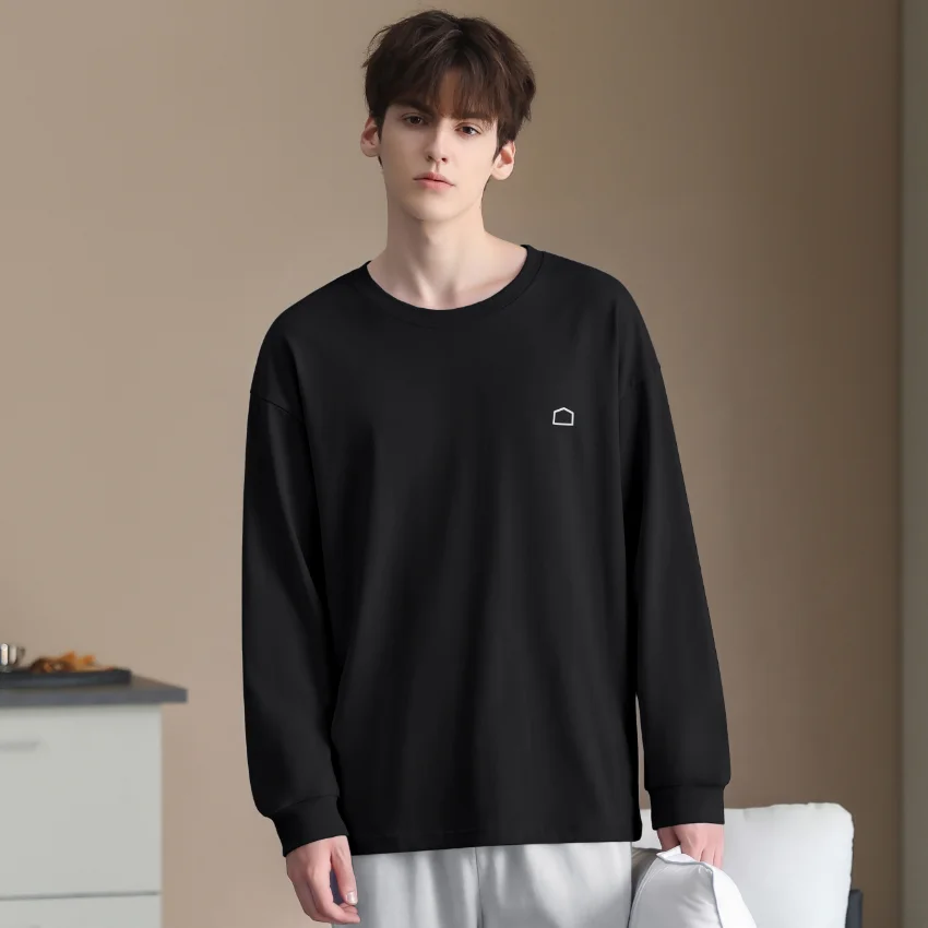 Big Yards 4XL-7XL Full Cotton Sleep Tops Male Long Sleeve Home Pajamas Solid Color Spring O-Neck Tops Casual Sleepwear Pijamas