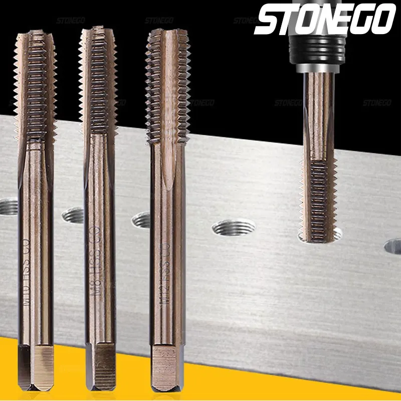 STONEGO HSS Co M35-E Machine Spiral Flute Taps Metric Screw Tap Right Hand Thread Plug Tap Drill, M3/M4/M5/M6/M8/M10/M12