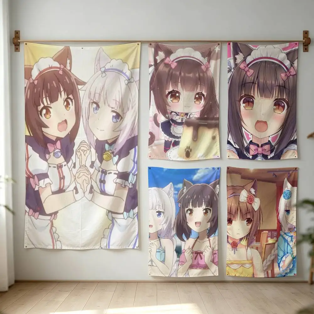 Nekopara Anime Chocolat Vanilla Flag Digital Printing Banner for Garage Wall Out Door Decoration