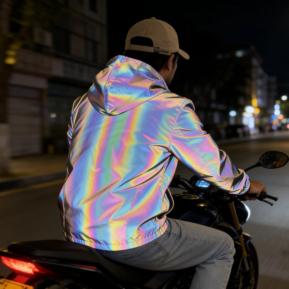 Spring Autumn Men's Hooded Sports Jacket Colorful Pattern Loosen Outdoor Cycling Jacket Street Cool Performance Stage Clothing