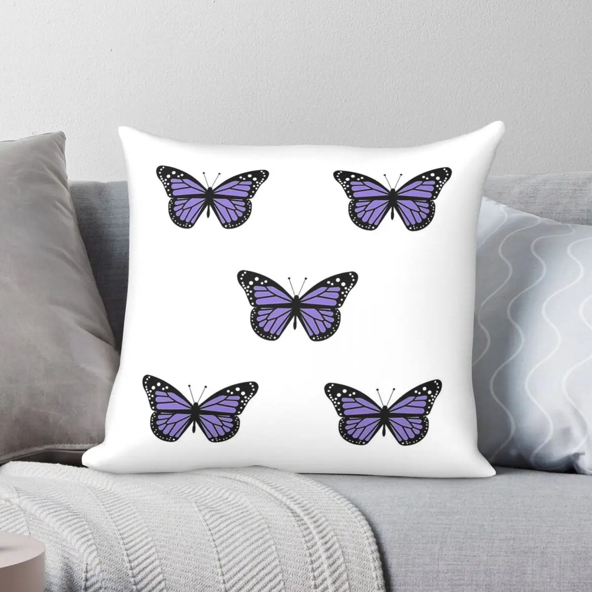 Purple Butterfly Pillowcase Polyester Linen Velvet Printed Zip Decor Pillow Case Room Cushion Cover