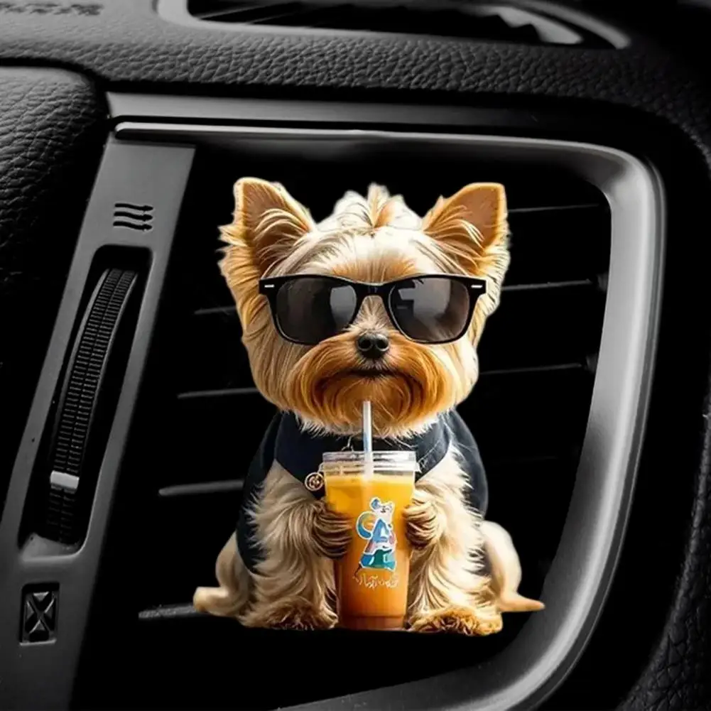 Acrylic Car Air Freshener Car Vent Clip Air Freshener Dog Car Air Freshener Clips Milk Tea Puppy Vent Clip Replaceable Scent