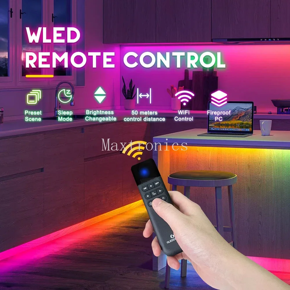 GLEDOPTO WLED Control Remoto 50M Distancia ﻿ RGB IC LED ESP NOW APP WiFi Brillo inalámbrico Ajustar 4 escenas Luz nocturna preestablecida