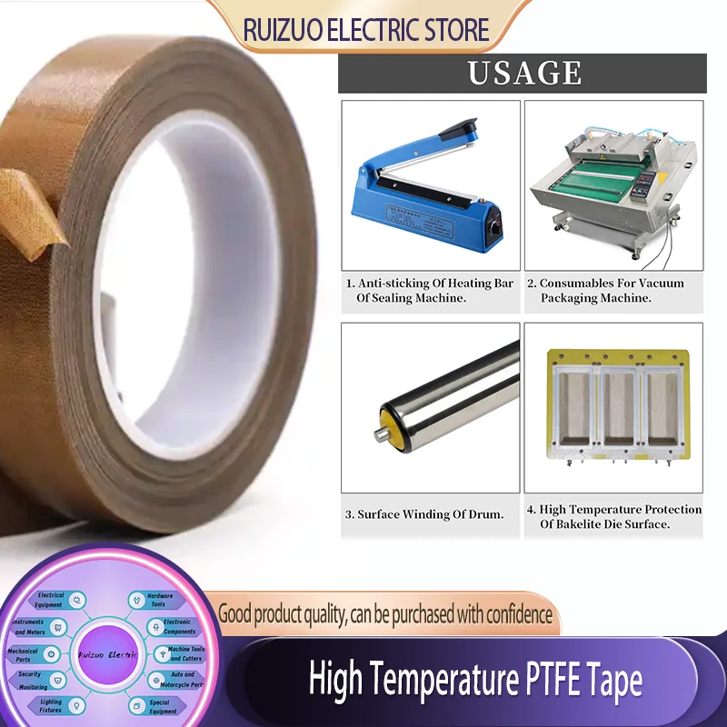 

PTFE High Temperature Resistant Tape 5-100mm Width 0.13/0.18mm Thickness 10M Insulated Adhesive Cloth for Vacuum Sealing