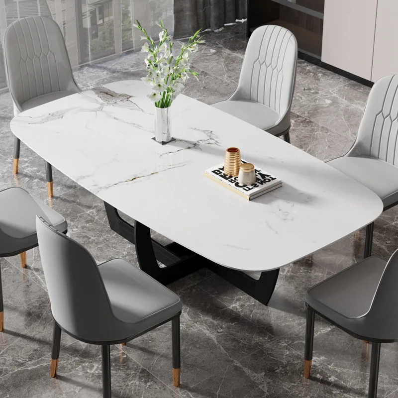Italian minimalist rock slab dining table with bright surface modern simple household small apartment rectangular multi-person